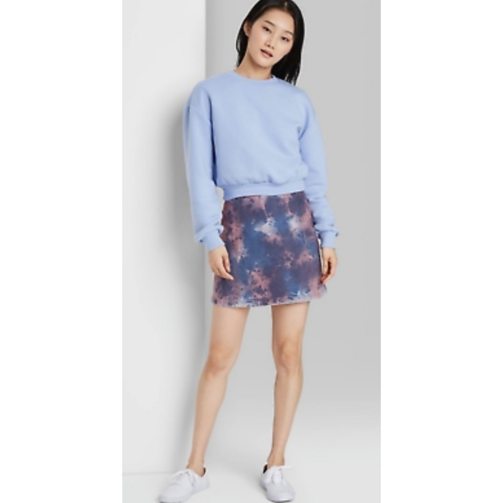 Wild Fable Seamed denim mini skirt Red, white and blue tie dye Size 6